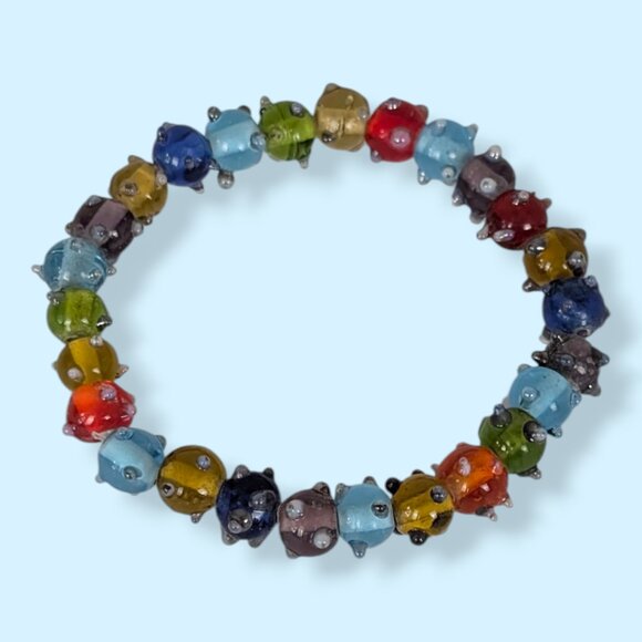 Colourful Bumpy Glass Beaded Stretch Bracelet - Picture 2 of 4